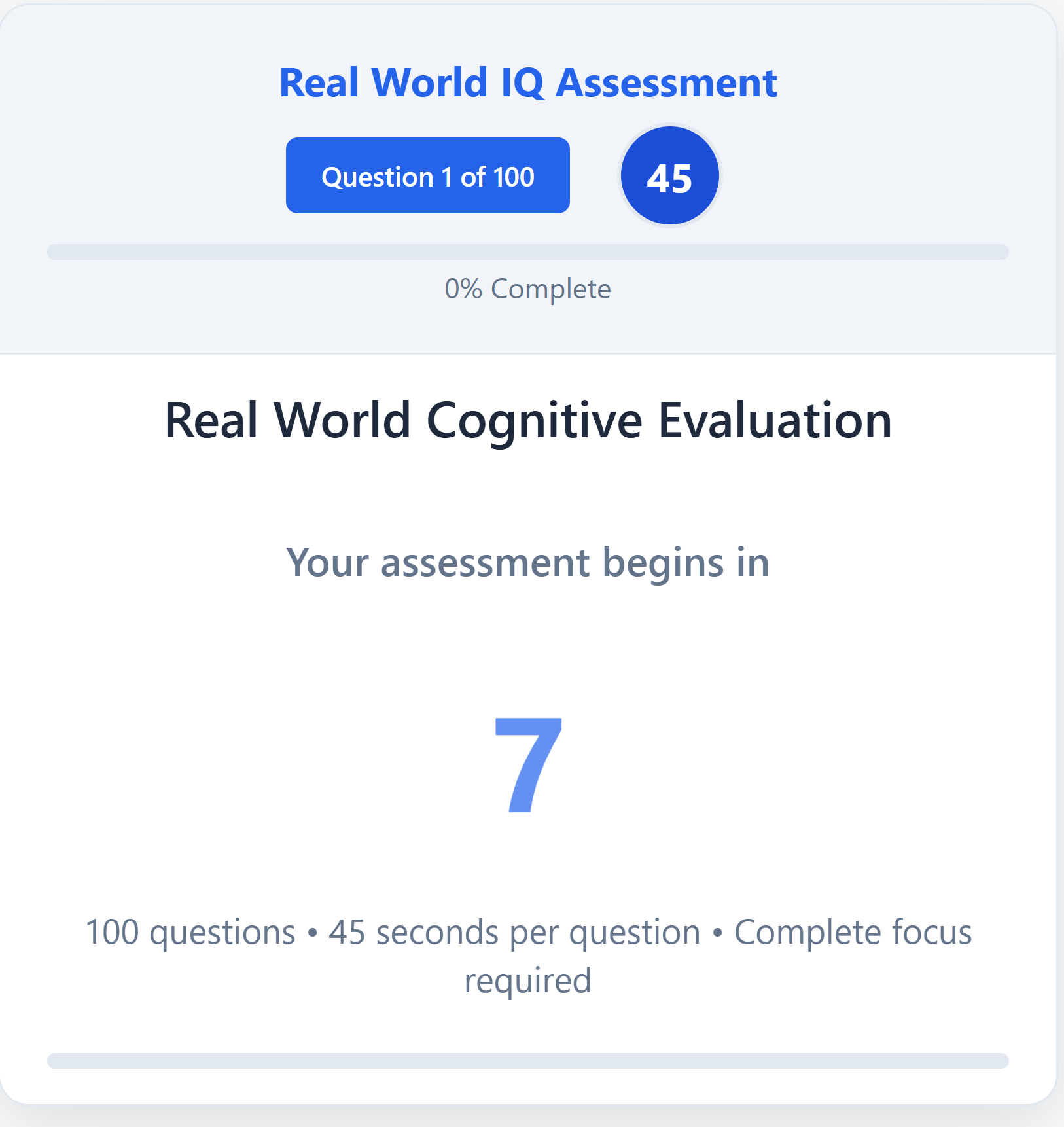 Assessment Start Screen